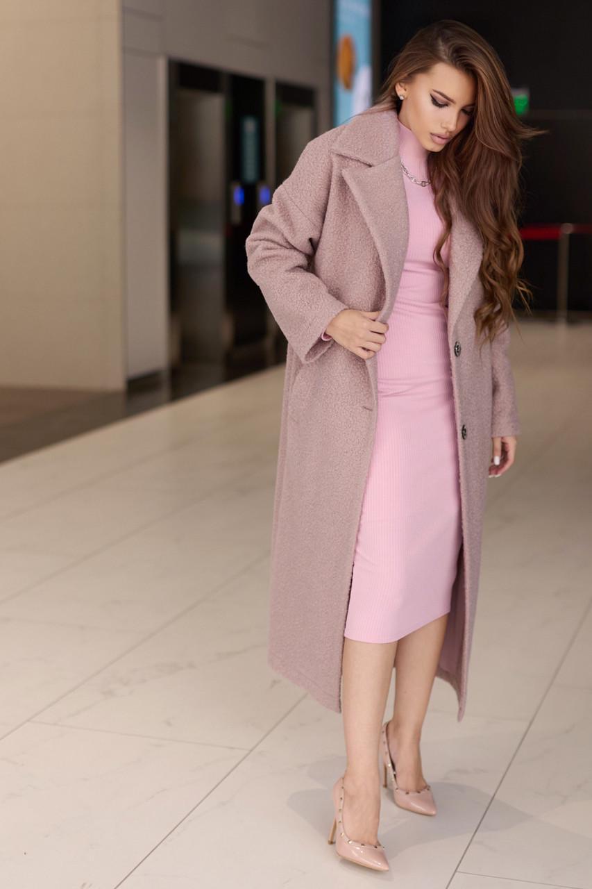 Пальто из эко-букле S-M Розовый - фото 5