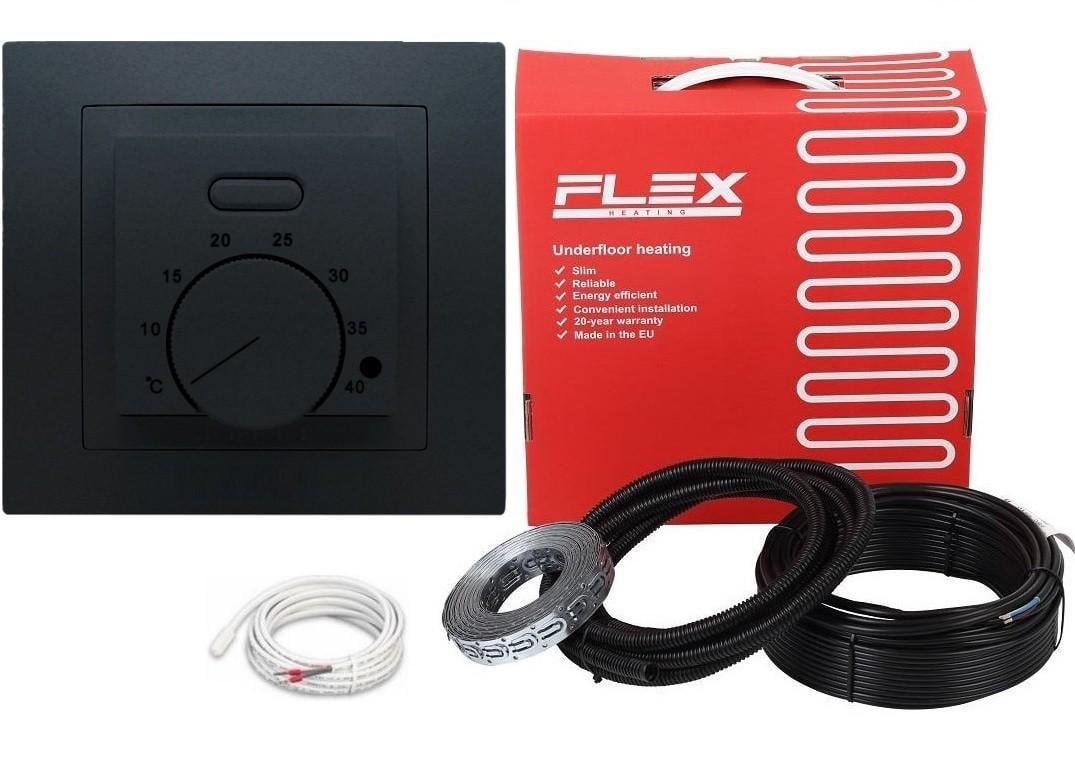 Кабель нагревательный FLEX 0,5 м²-0,6 м²/87,5 Вт/5 м с механическим черным терморегулятором AC308