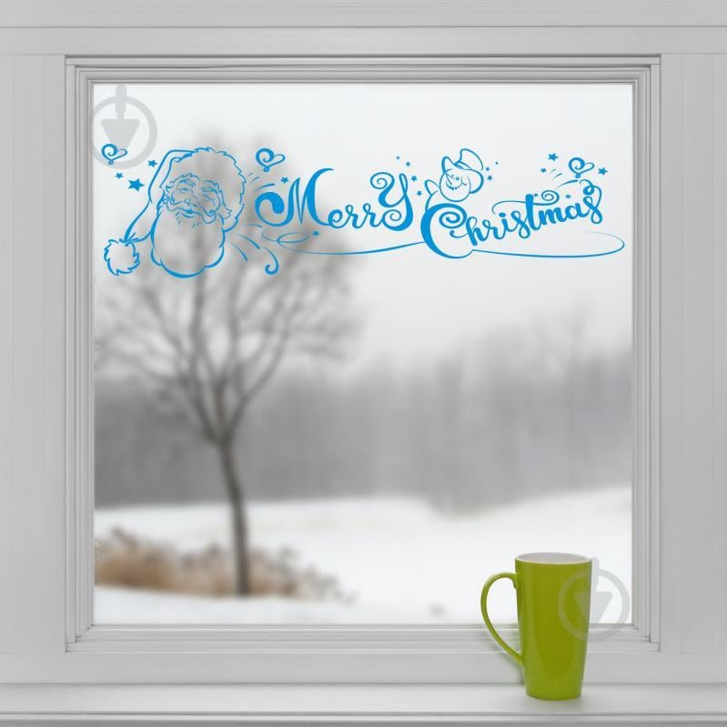 Новогодняя виниловая наклейка Merry Christmas! ( голубой ) 1100х280мм