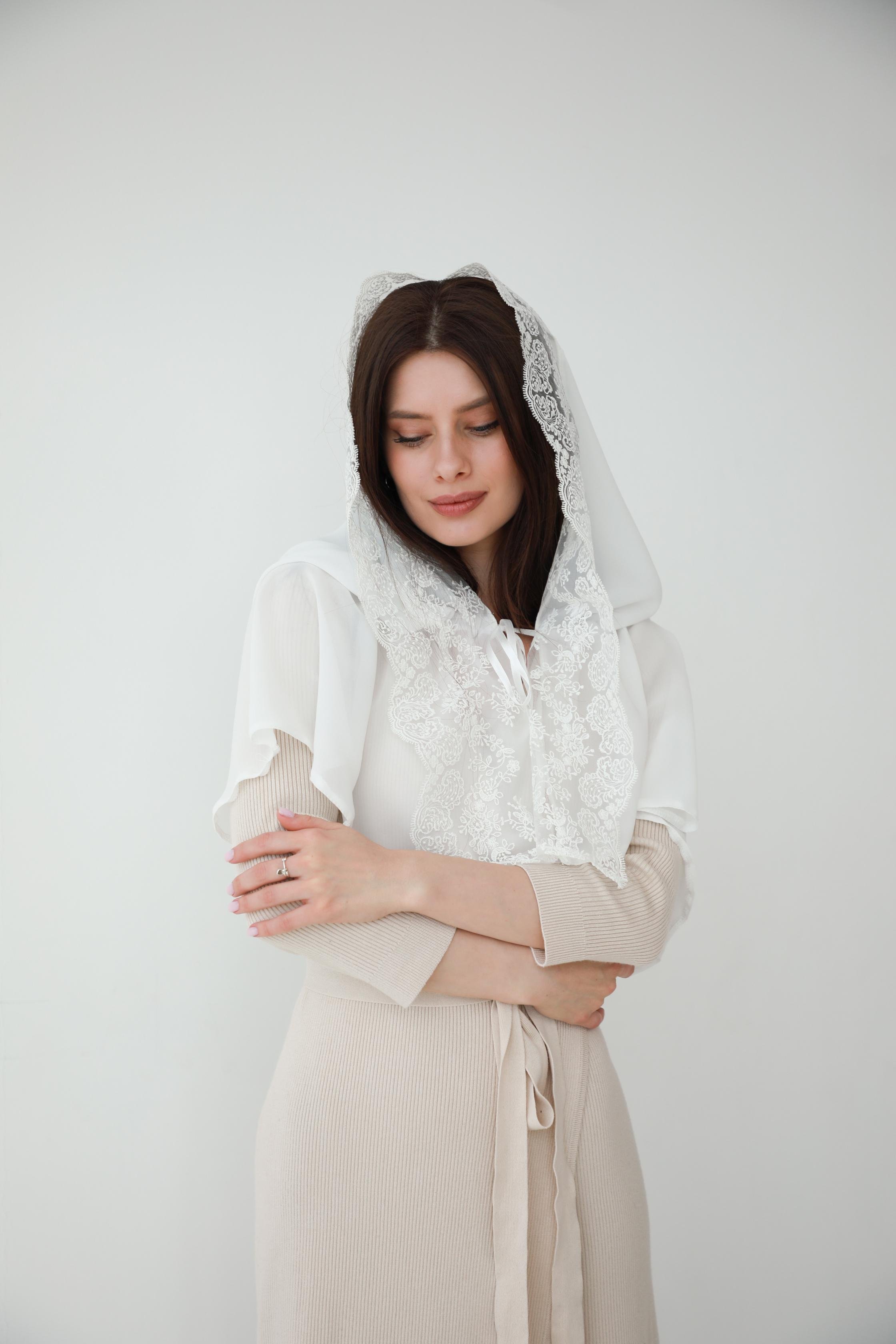 Палантин для храму на голову Білий (п027) - фото 3