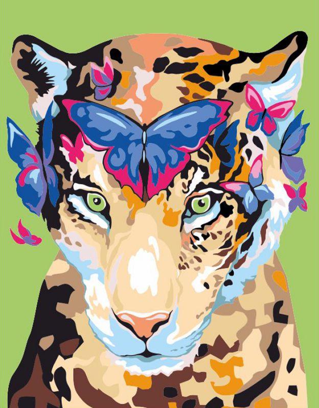 Картина по номерам Rosa Jaguar and butterflies 35х45 см (N0001360)