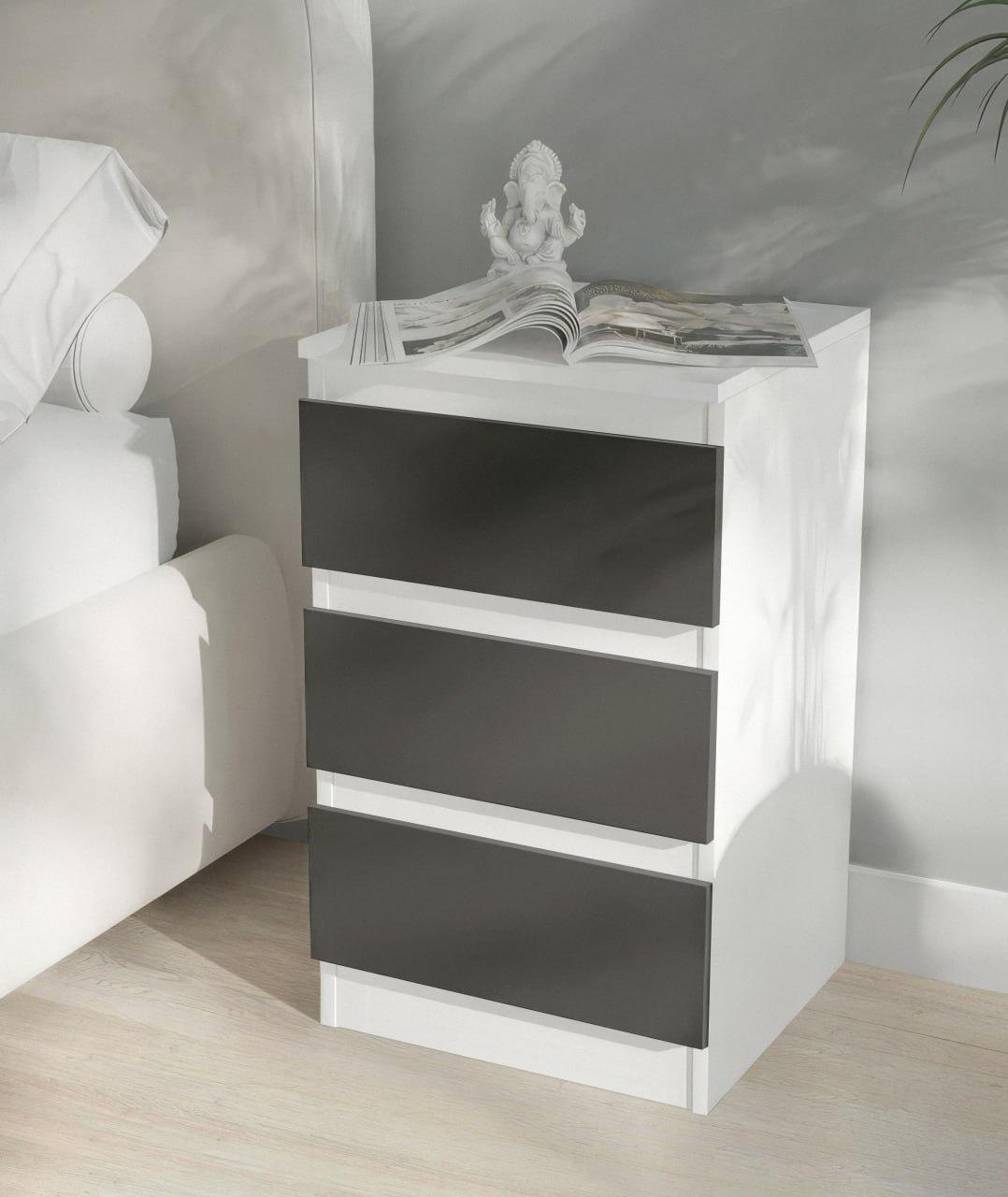 Тумба прикроватная на 3 ящика FT-216 400x398x758 мм Белый/Антрацит