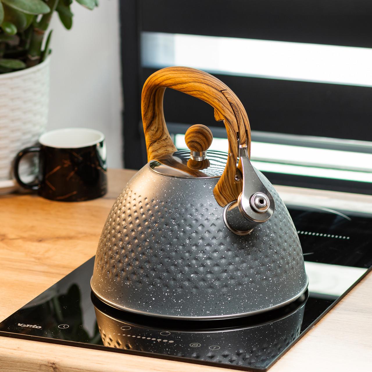 Чайник із свистком із потрійним дном 3 л Сірий - фото 2 Чайник із свистком із потрійним дном 3 л Сірий - фото 2