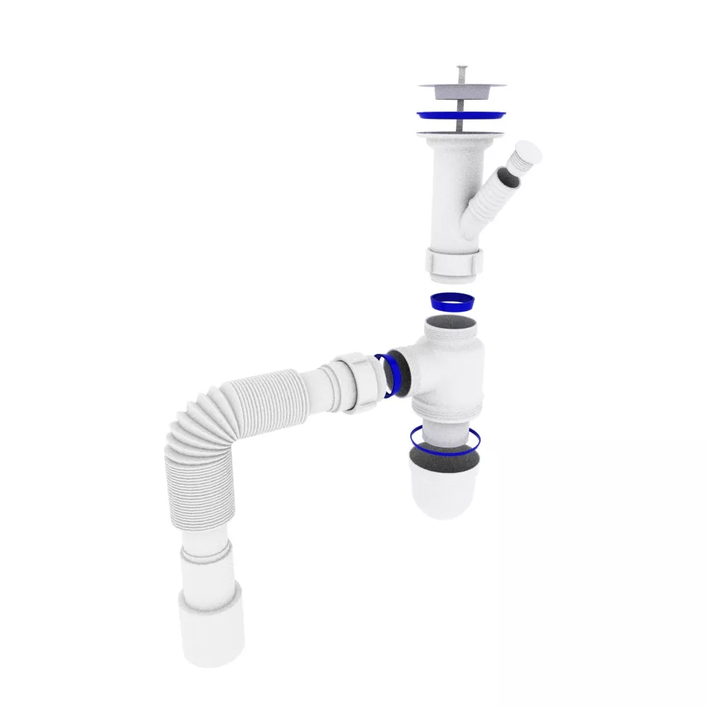 Сифон для кухонной мойки Kronoplast У-1550 1 1/2" с литым выпуском и отводом к стиральной машине (SY13000043) - фото 2