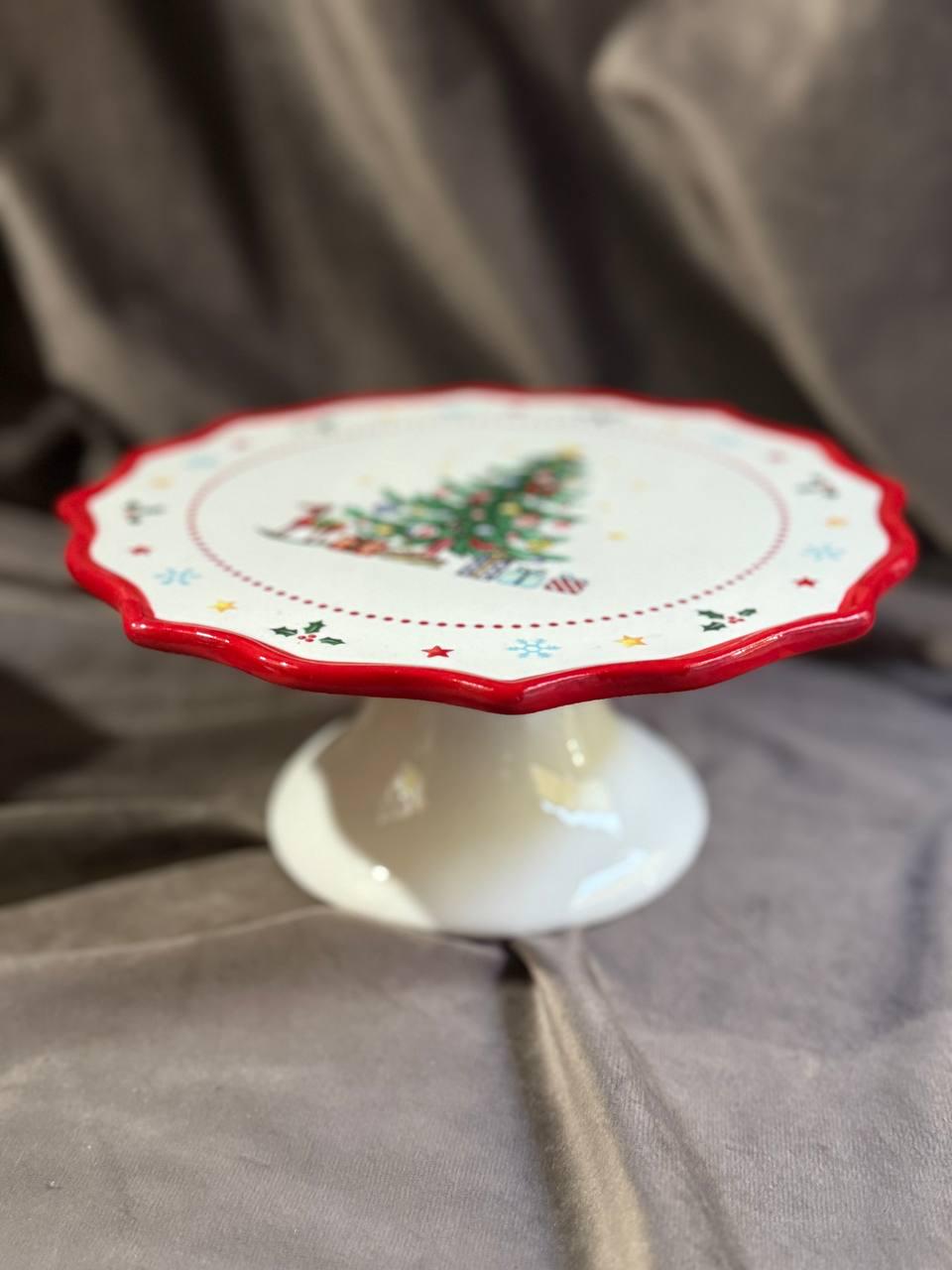 Тортівниця на ніжці новорічна YIWU New Year з порцеляни 21 см (CR-1-6) - фото 2 Тортівниця на ніжці новорічна YIWU New Year з порцеляни 21 см (CR-1-6) - фото 2