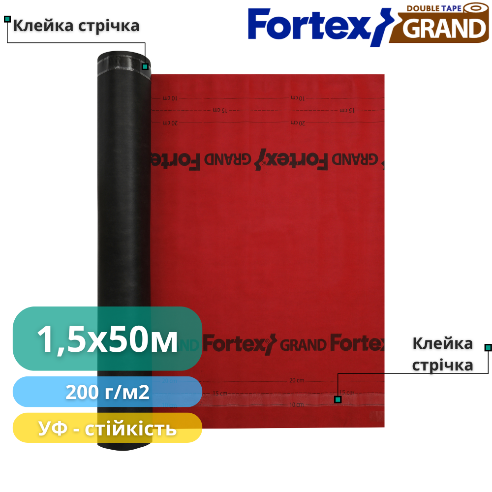 Мембрана дифузійна Fortex Grand 2 Tape 1,5x50 м 75 м2 200 г/м2 Червоний/Чорний (391097) - фото 5 Мембрана дифузійна Fortex Grand 2 Tape 1,5x50 м 75 м2 200 г/м2 Червоний/Чорний (391097) - фото 5