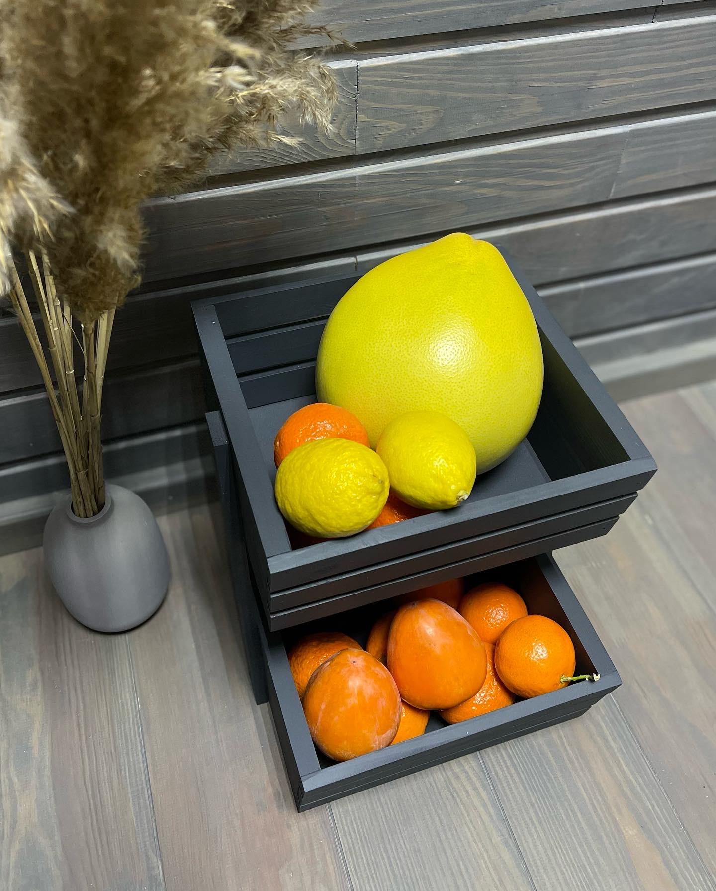 Ящик-фруктовниця дерев'яна 2 яруси Графіт (230) - фото 2 Ящик-фруктовниця дерев'яна 2 яруси Графіт (230) - фото 2