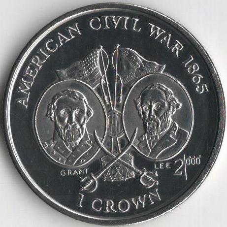 Коллекционная монета Остров Мэн 1 крона 1999 Американская гражданская война 1865 года UNC (KM#916)