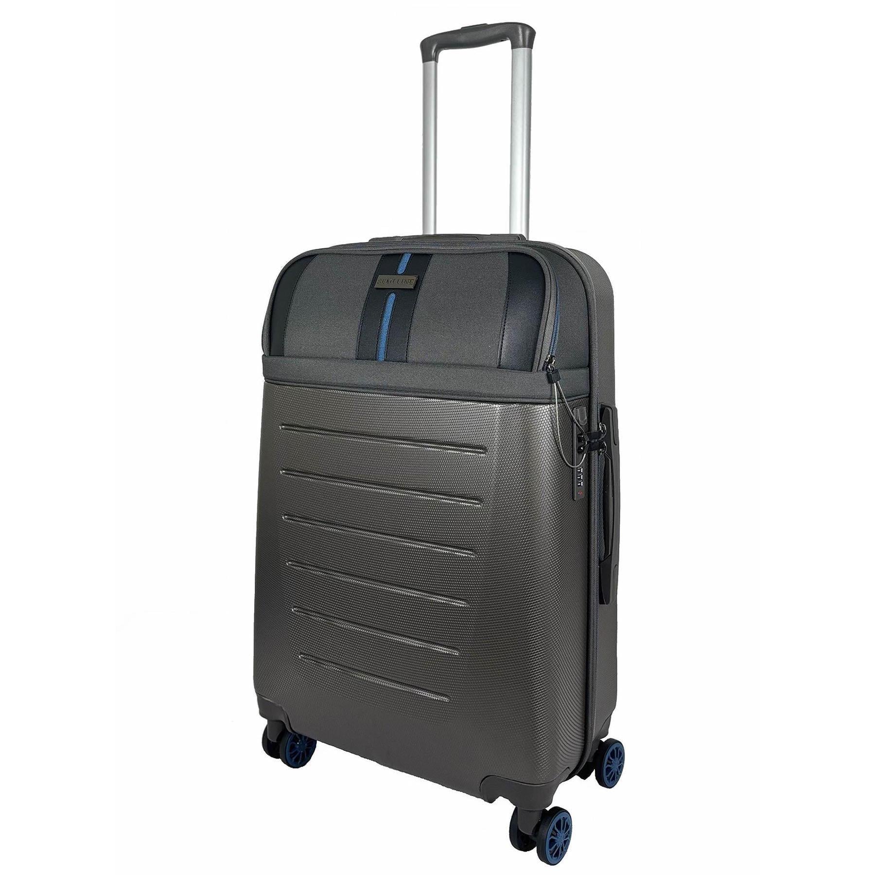 Чемодан средний Semi Line T5736-2 24" ABS/текстиль 67×45×25 см Темно-коричневый с голубыми линиями (DAS3784)