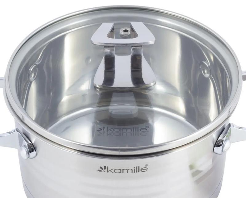 Набір каструль Kamille Casserote із нержавіючої сталі зі скляними кришками 1,7/2,4 /3,1 л - фото 3 Набір каструль Kamille Casserote із нержавіючої сталі зі скляними кришками 1,7/2,4 /3,1 л - фото 3