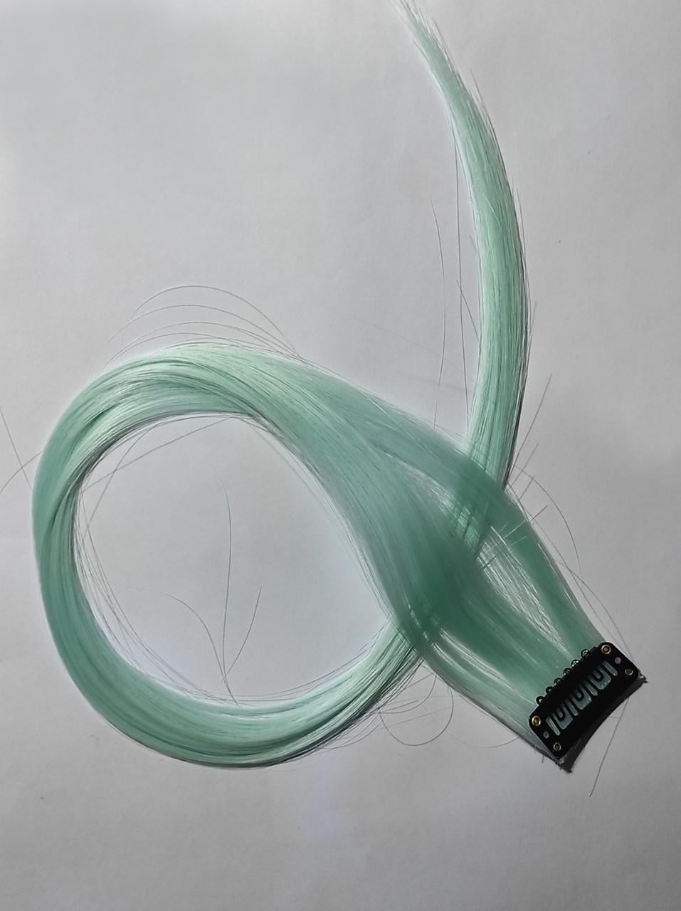 Декоративная прядь волос однотонная на заколке 50 см Мятный (M4-8-1196-МЯТ)