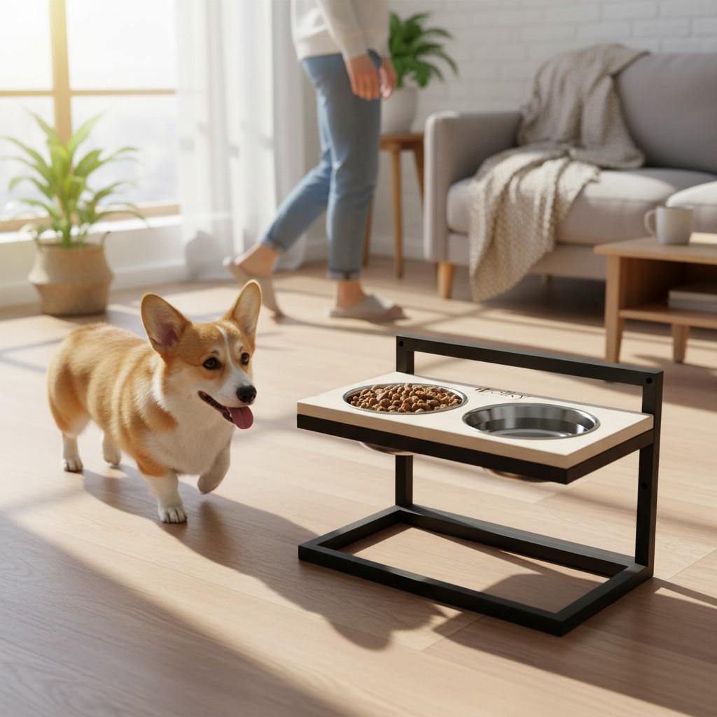 Миски на регулируемой подставке для средних собак Hollky Flex M 2х0,85 л (FM-422530-BLWH) - фото 1 Миски на регулируемой подставке для средних собак Hollky Flex M 2х0,85 л (FM-422530-BLWH) - фото 1