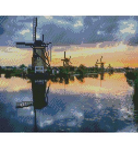 Алмазная мозаика HX220 Мельница на озере 40х30 см