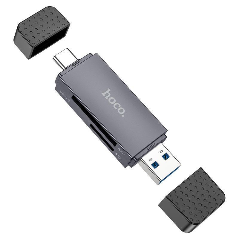 Кардридер универсальный Hoco HB45 Spirit 2в1 USB 3.0/Type-C SD/MicroSD 5 Gbps Metal Grey (35369920)