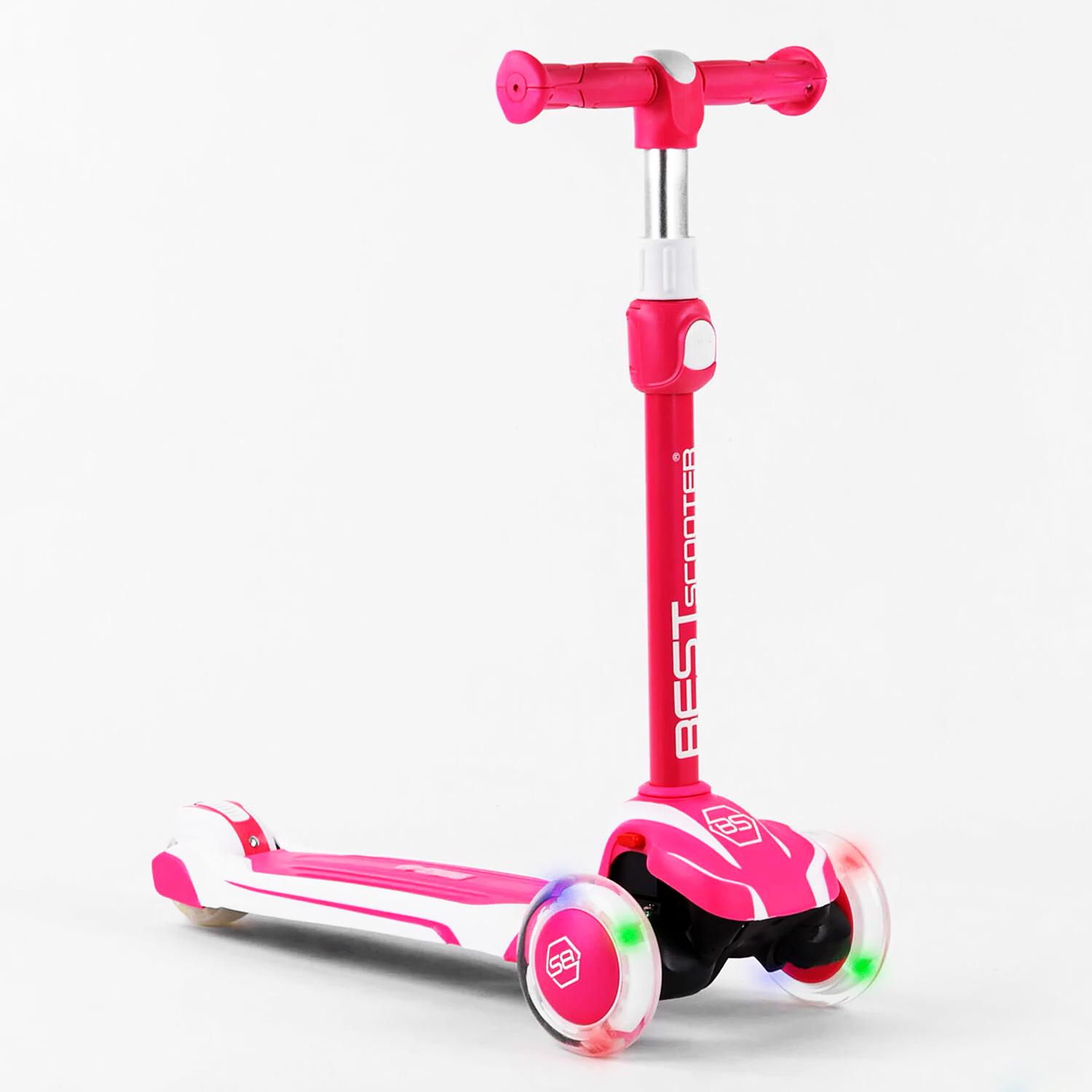 Самокат трехколесный Best Scooter Maxi алюминиевый руль/колеса PU со светом Pink (102927)