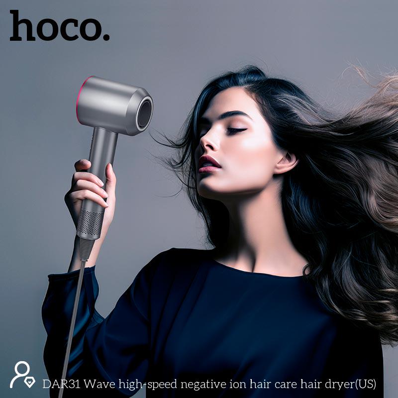 Фен для волос Hoco Wave high-speed negative ion hair care hair dryer DAR31 1500 Вт Серый/Розовый - фото 5 Фен для волос Hoco Wave high-speed negative ion hair care hair dryer DAR31 1500 Вт Серый/Розовый - фото 5