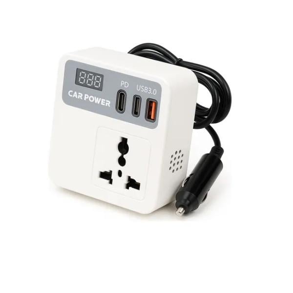Инвертор автомобильный 12V 220V преобразователь напряжения с USB и Type-C PD дисплеем (105497)