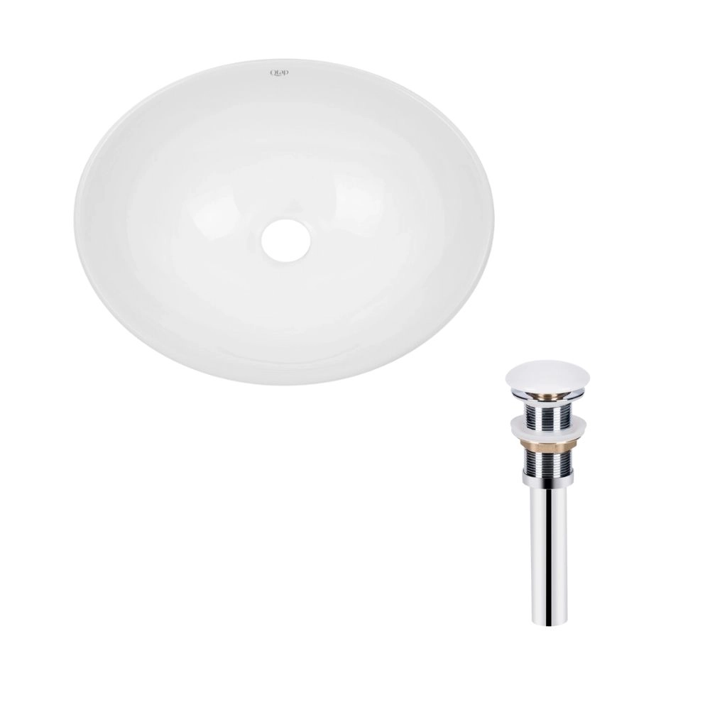 Раковина накладная Qtap Dove овальная с донным клапаном 330x420 мм Белый глянцевый (SD00053432)