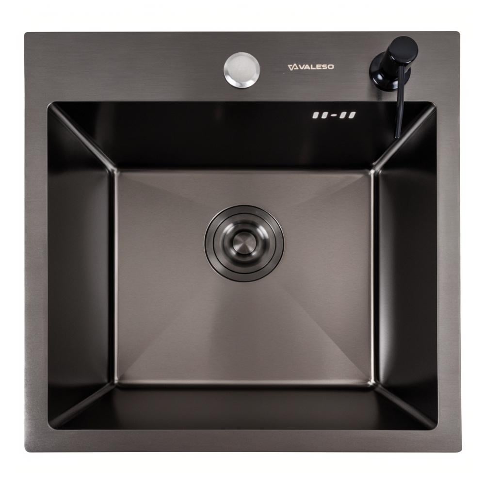 Кухонна мийка 45х45 Valeso Handmade PVD сифон крулий 3,0/0,8 Чорний