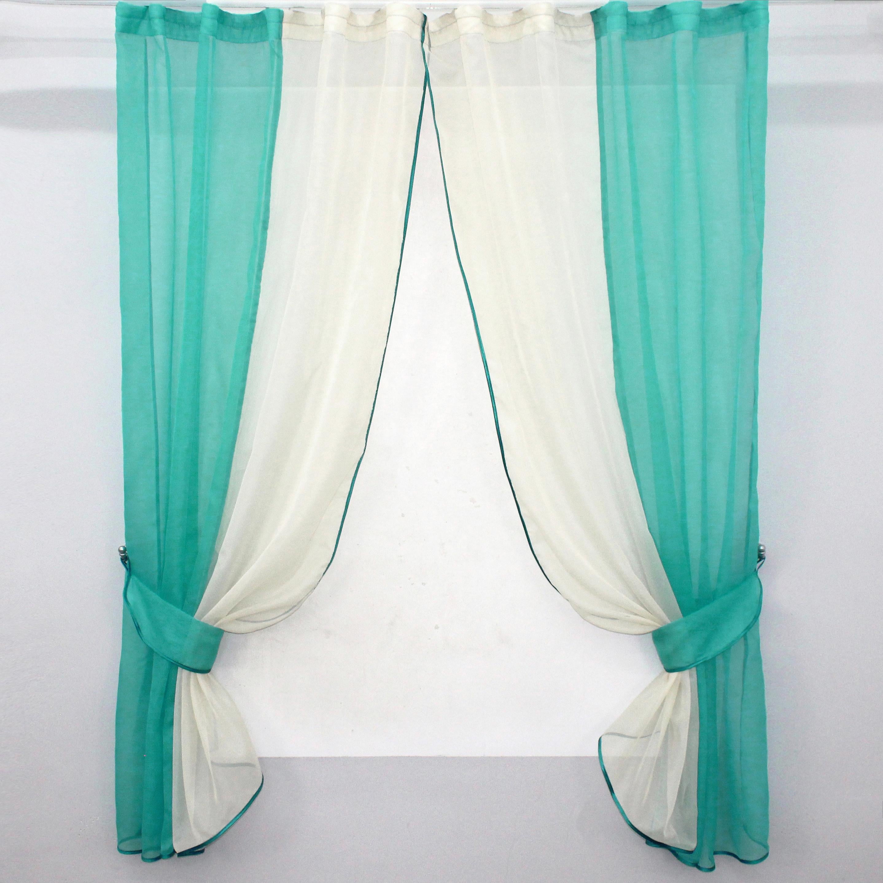 Шторы кухонные VR-Textil №017к комбинированные с подвязками 265х170 см Бирюзовый/Молочный (50-179)