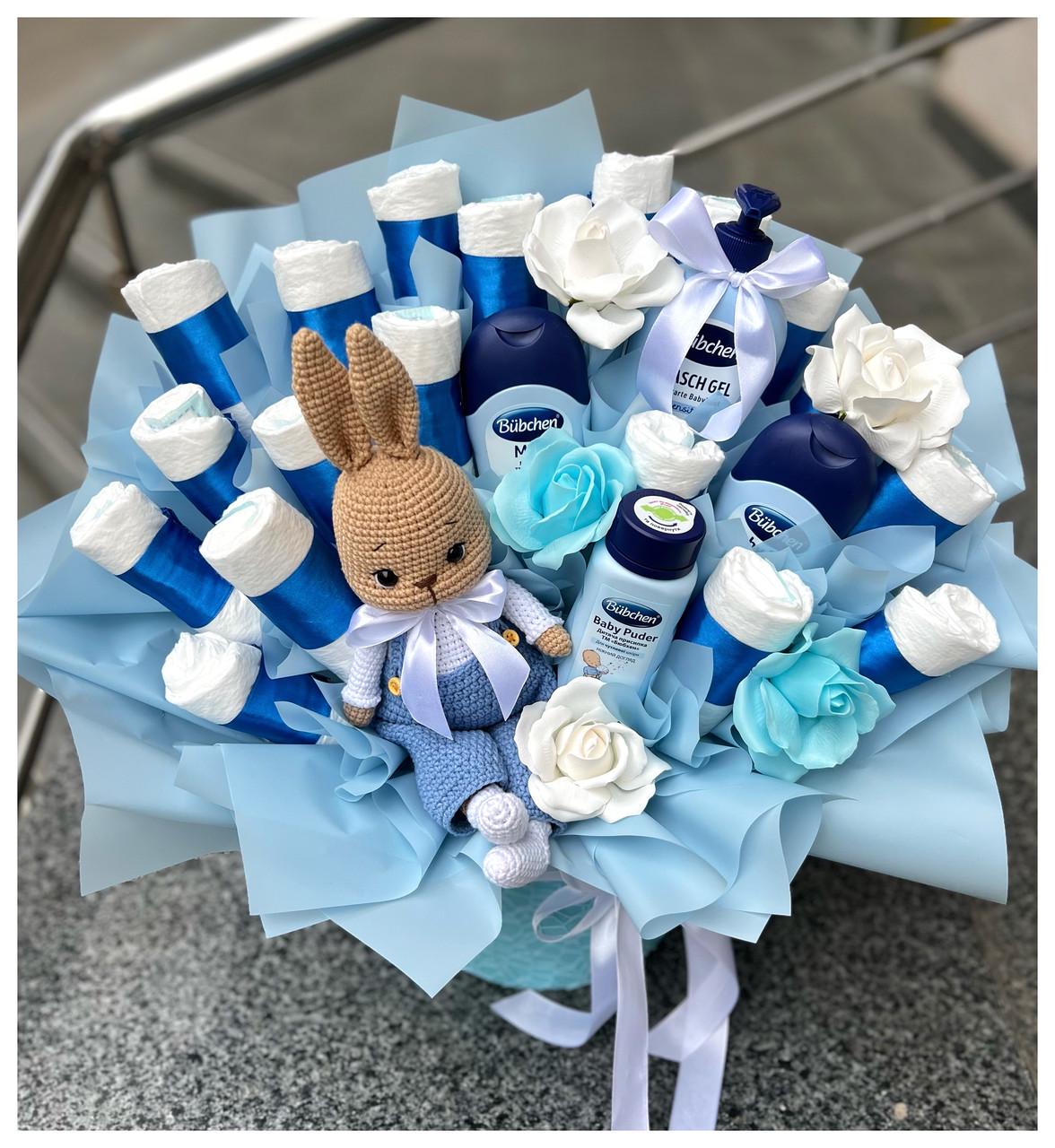 Букет з памперсів та дитячої косметики на виписку з пологового будинку Блакитний (2178008105) - фото 2 Букет з памперсів та дитячої косметики на виписку з пологового будинку Блакитний (2178008105) - фото 2