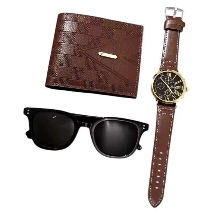 Набор подарочный мужской наручные часы/очки/кошелек 3в1 (356)