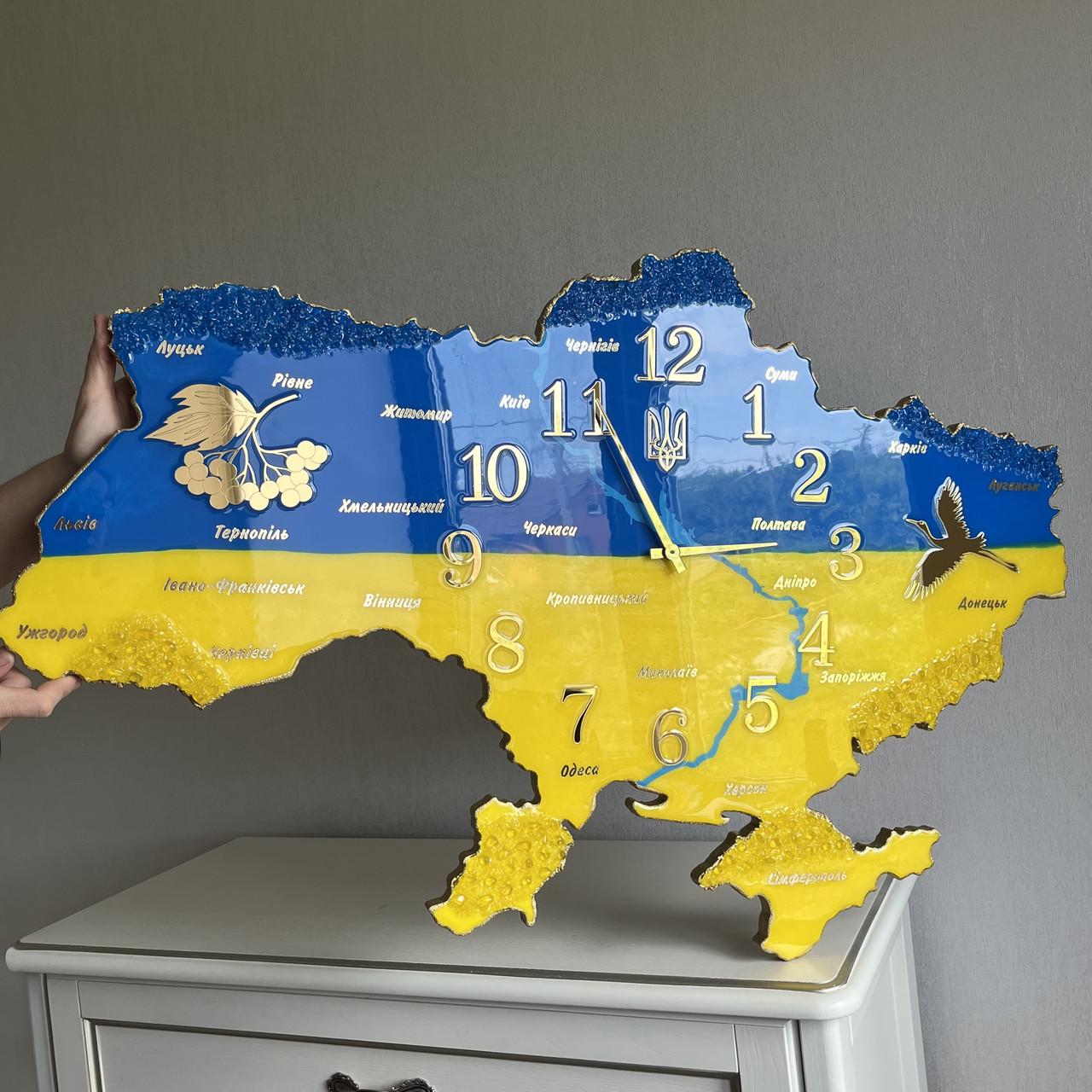 Часы настенные из эпоксидной смолы Карта Украины 110х71 см