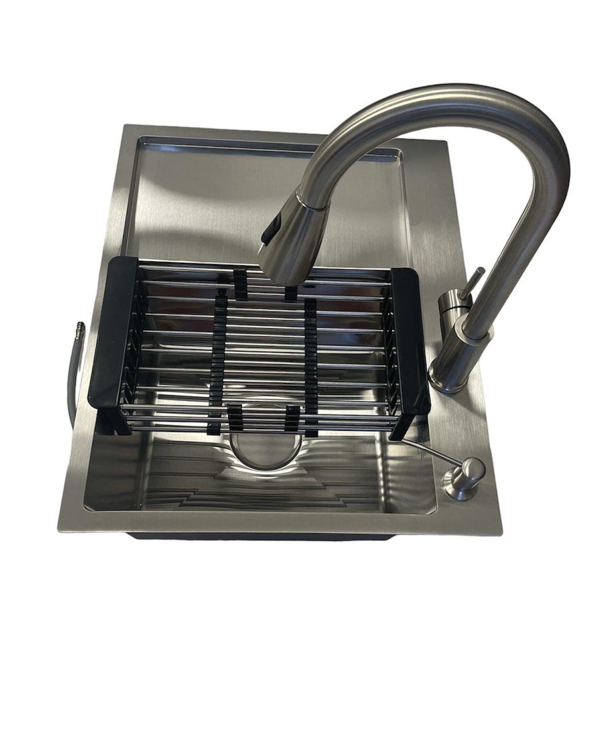 Мийка кухонна Lidz H6350R права Сірий/змішувач-кран для кухні Aria 015FL з висувним виливом