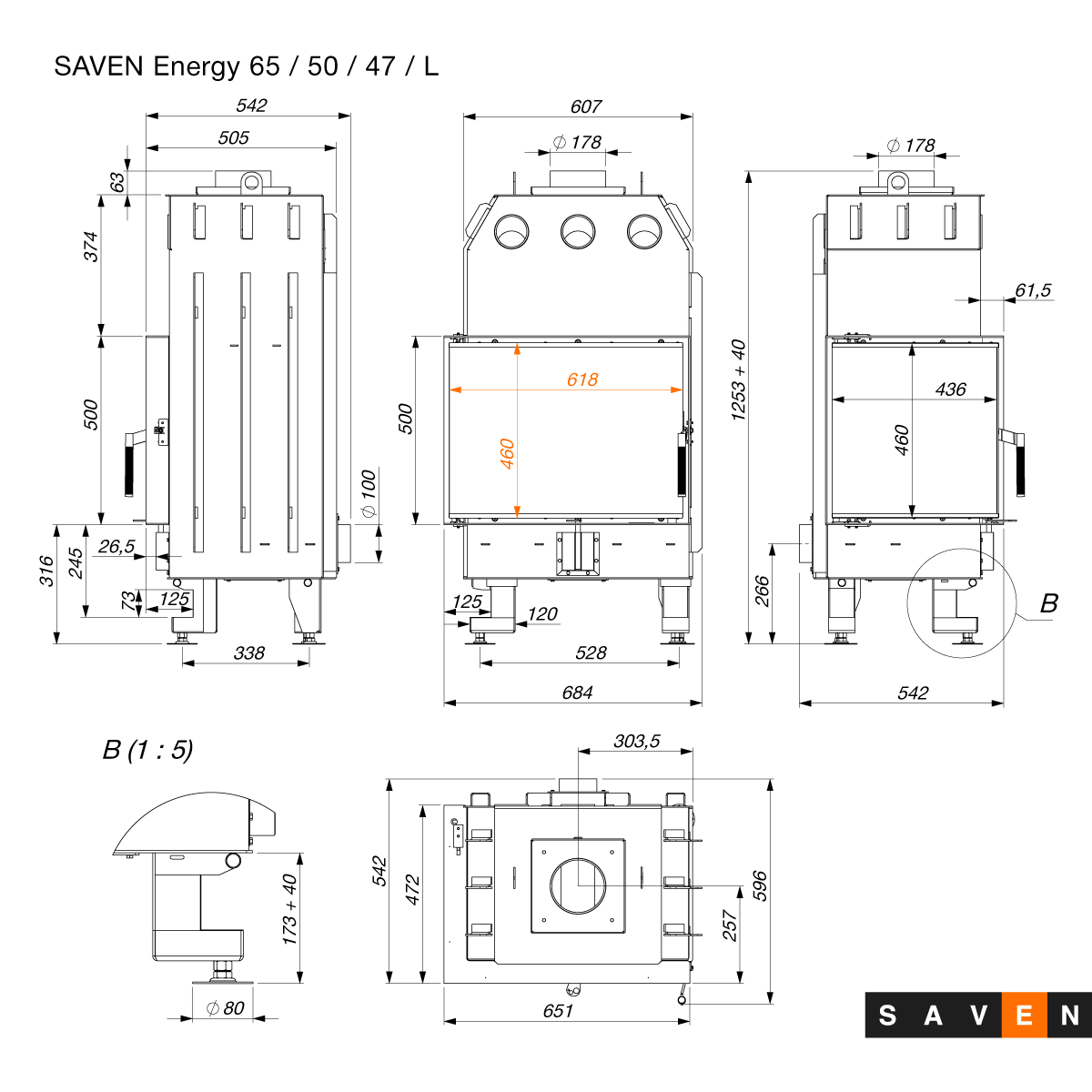 Каминная топка угловая SAVEN Energy ECO L 14,5 kW 65х50х47 (9160621) - фото 3