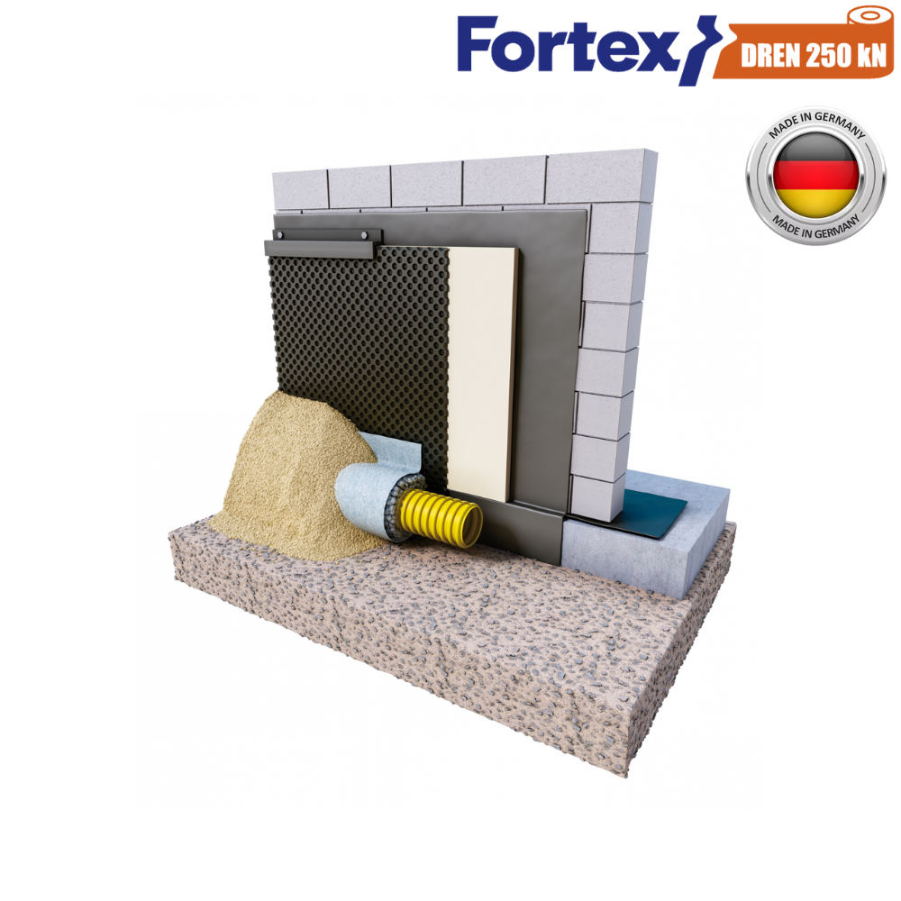 Мембрана для фундамента дренажная с геотекстилем Fortex Dren 250 кН 2x20 м 40 м2 (340050) - фото 6