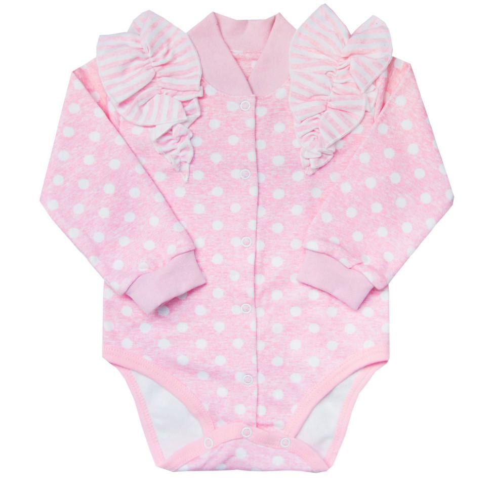 Боди детское хлопковое для девочки на кнопках Gabbi Горошки 80 см Розовый (11470)