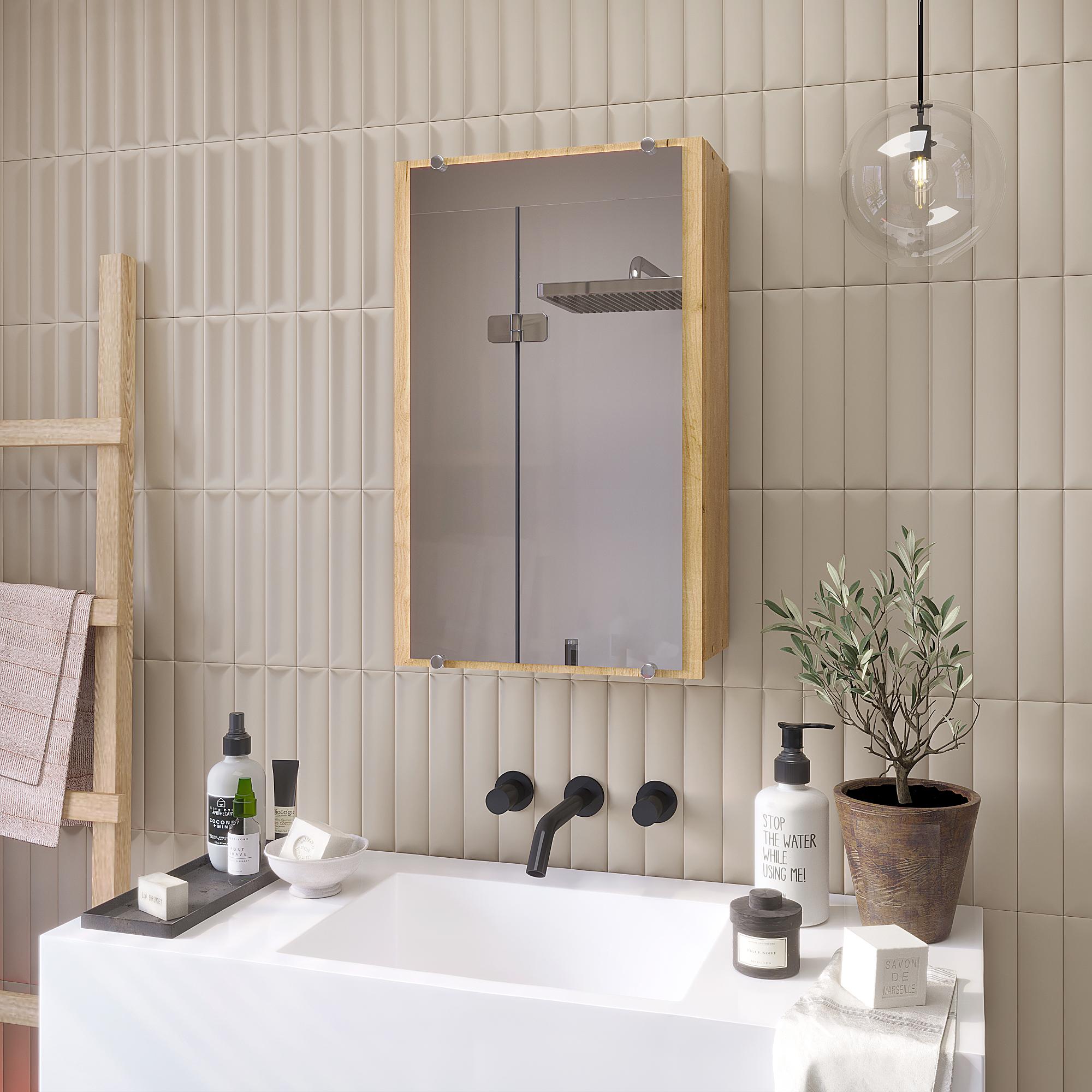 Шафа с дзеркалом у ванну Компаніт 40х17х64 см Дуб крафт золотий Шафа с дзеркалом у ванну Компаніт 40х17х64 см Дуб крафт золотий