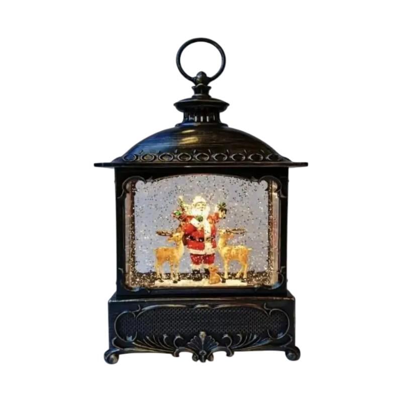 Ночник новогодний XMAS Санта и олени LED-подсветка/эффект снегопада 28 см (MX-00009631)