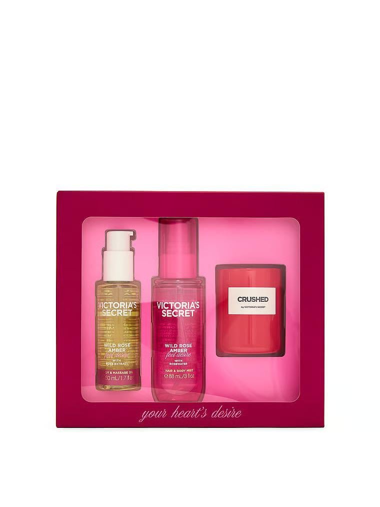 Набор Victoria's Secret 3-Piece Wild Rose Amber Gift Set ft. Exclusive Body Care Minis and Crushed Candle One size (35117843)