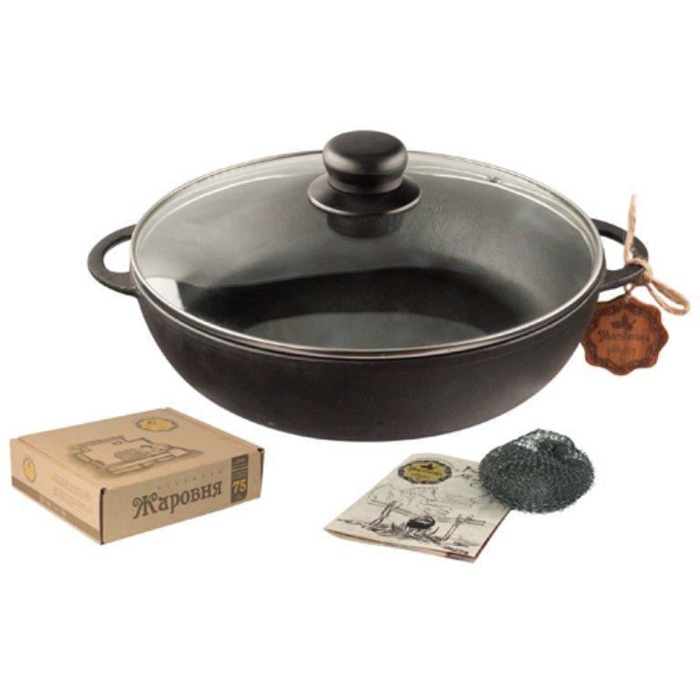 Сковорода-жаровня со стеклянной крышкой S&T чугунная 28х6 см Черный (2326395751) Сковорода-жаровня со стеклянной крышкой S&T чугунная 28х6 см Черный (2326395751)