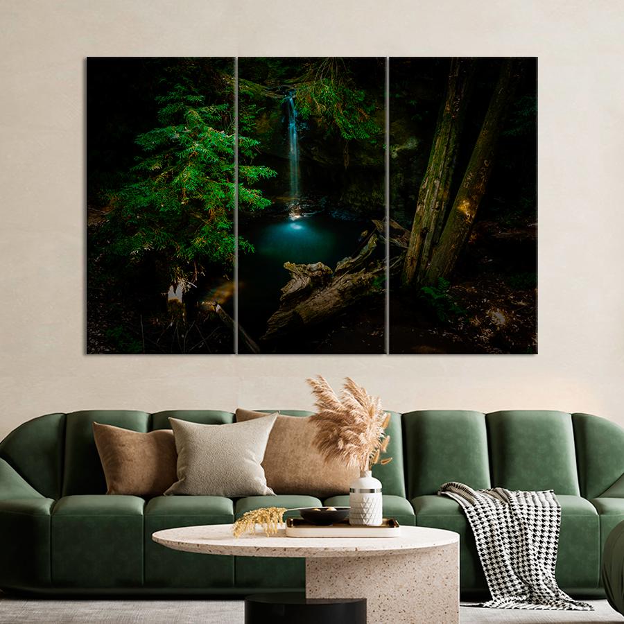 Картина природа Водопад среди зелёни леса 128x81 см (A1167-3)