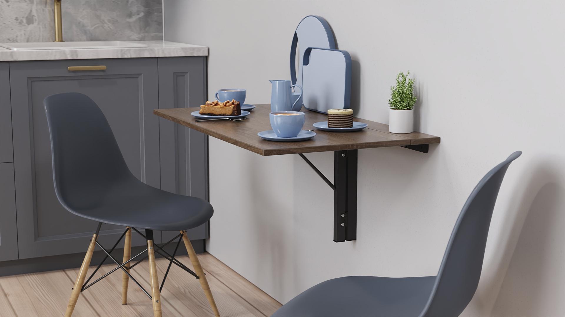 Обеденный стол-трансформер настенный Ferrum-decor Ника металл/ДСП 16 мм 420x900x500 мм Черный/Дуб Сонома Трюфель (FRD-105168) - фото 5 Обеденный стол-трансформер настенный Ferrum-decor Ника металл/ДСП 16 мм 420x900x500 мм Черный/Дуб Сонома Трюфель (FRD-105168) - фото 5