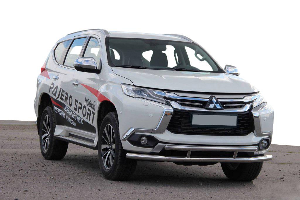 Передняя защита ST016 CAN для Mitsubishi Pajero Sport 2015- гг. нержавеющая сталь Хром