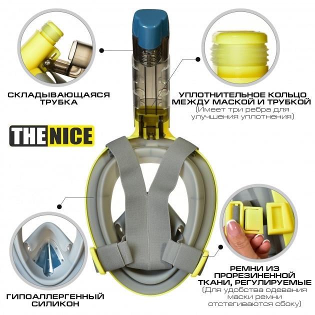 Маска для дайвинга TheNice F2 EasyBreath-III с креплением для камеры L/XL Белый/Зелений (823) - фото 5