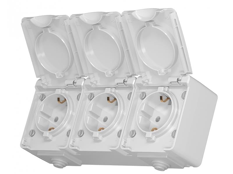 Розетка наружная Videx Binera тройная с заземлением IP65 Серый (VF-BNW23G-G)