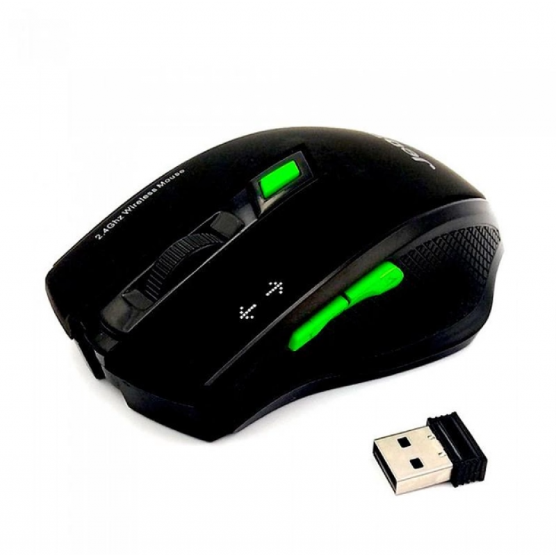 Компьютерная мышка беспроводная JEDEL W400 с USB-приемником Черный/зеленый (PH01018)