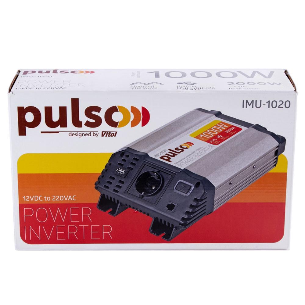 Автомобільний інвертор PULSO IMU-1020 12V-220V/1000W/USB-5VDC2.0A модифікований синус/клеми (IMU-1020) - фото 5