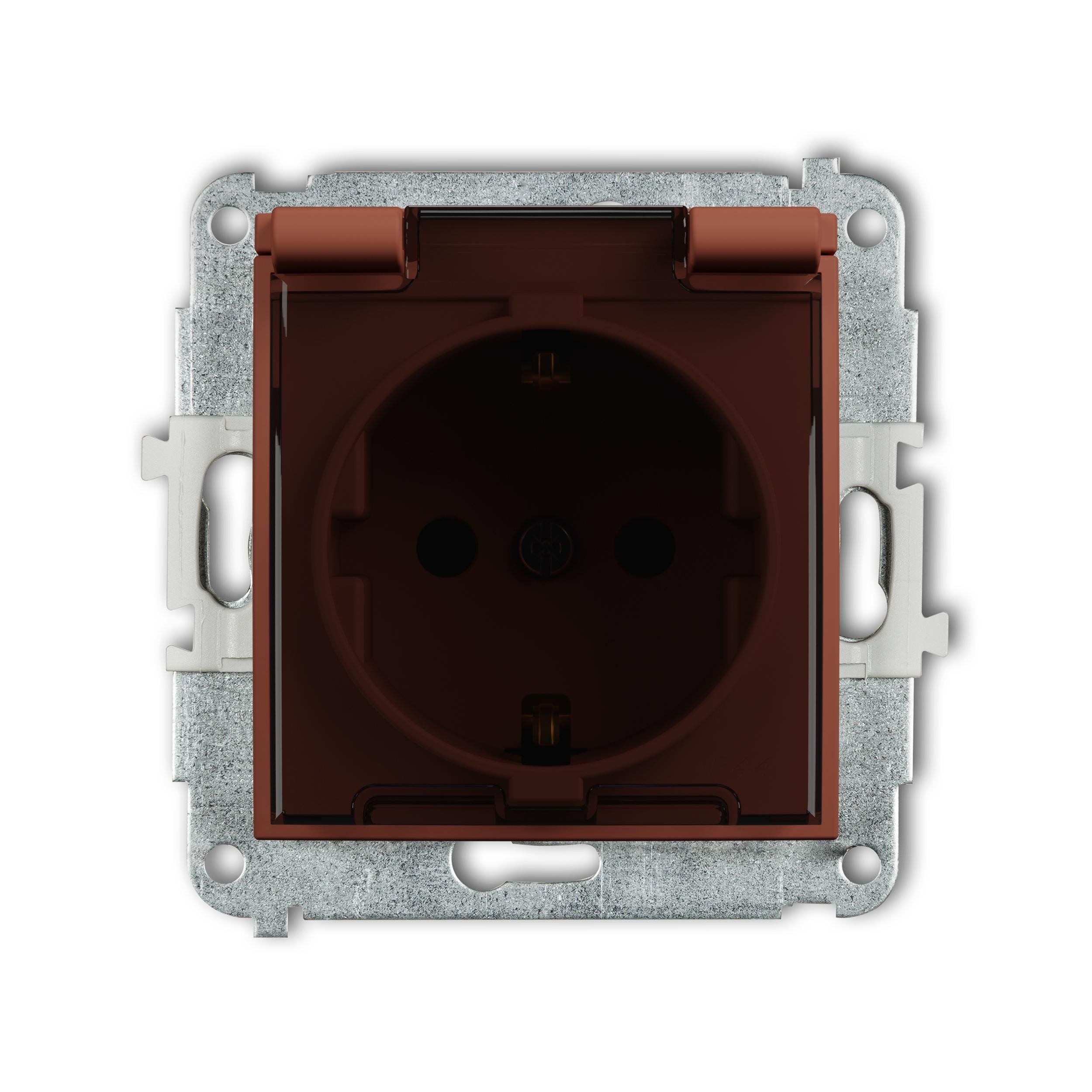 Розетка с крышкой Karlik Mini с заземлением Schuko и шторками Терракотовый (63MGPB-1sdp)