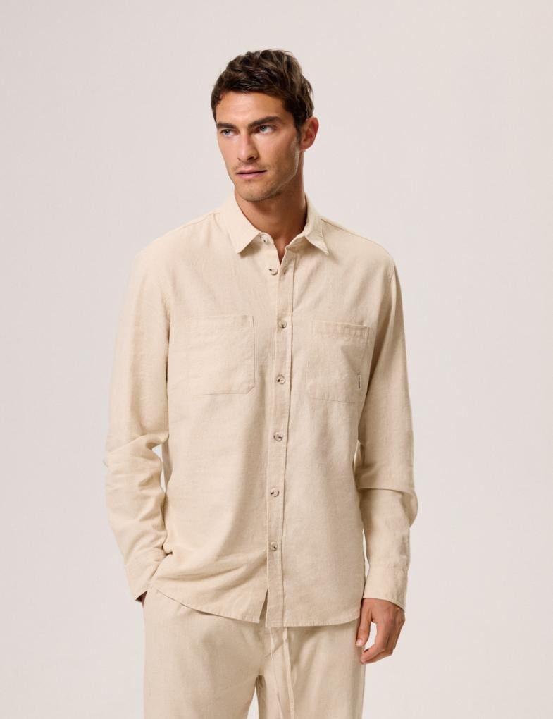 Сорочка лляна чоловіча Diverse RANT L Бежевий (5902598988454)