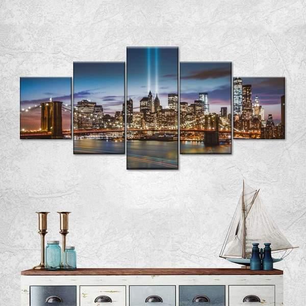 Модульная картина Огни ночного городаа из пяти частей 162x72 см (M5_L_56)