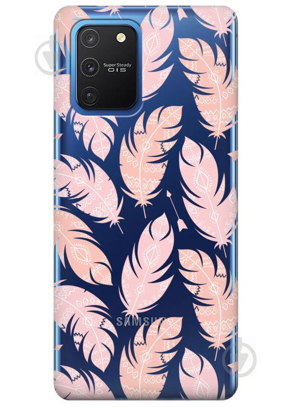 Прозрачный силиконовый чехол iSwag для Samsung Galaxy S10 Lite с рисунком - Розовые перья (KS3427)