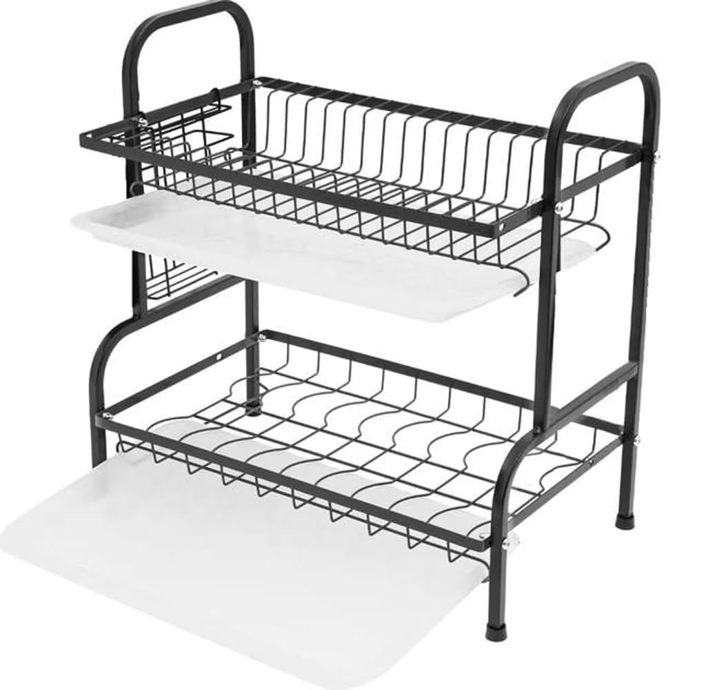 Сушка для посуды RIAS Double Layered Kitchen Rack настольная 2 яруса с поддонами 42,5×24,5×39,5 см Black (3_06780)