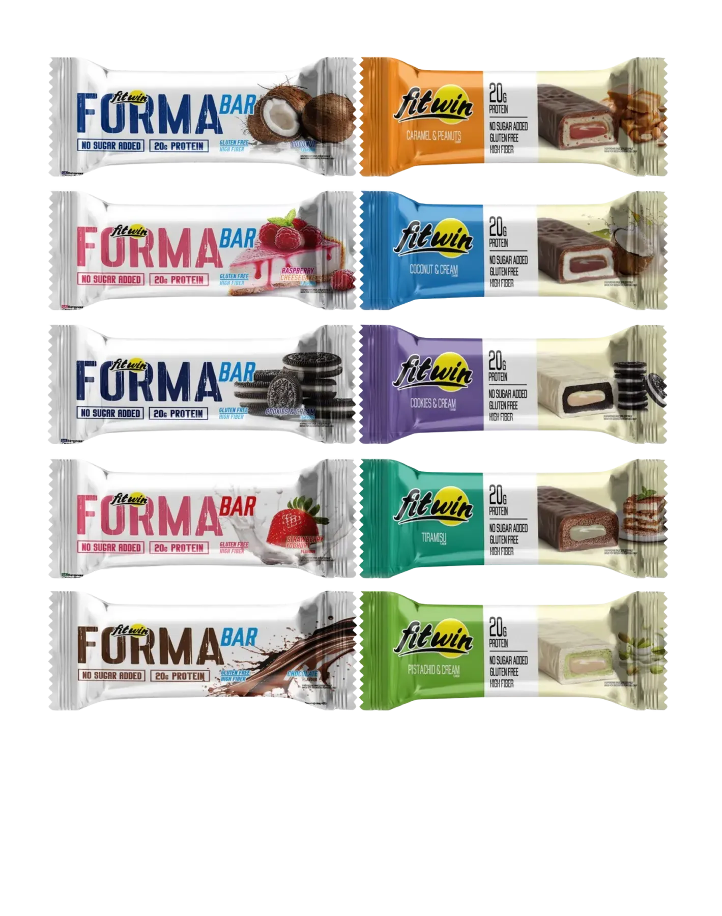 Протеиновые батончики Fitwin и Forma Bar Ассорти 60 г 10 шт. без сахара (id_4106)