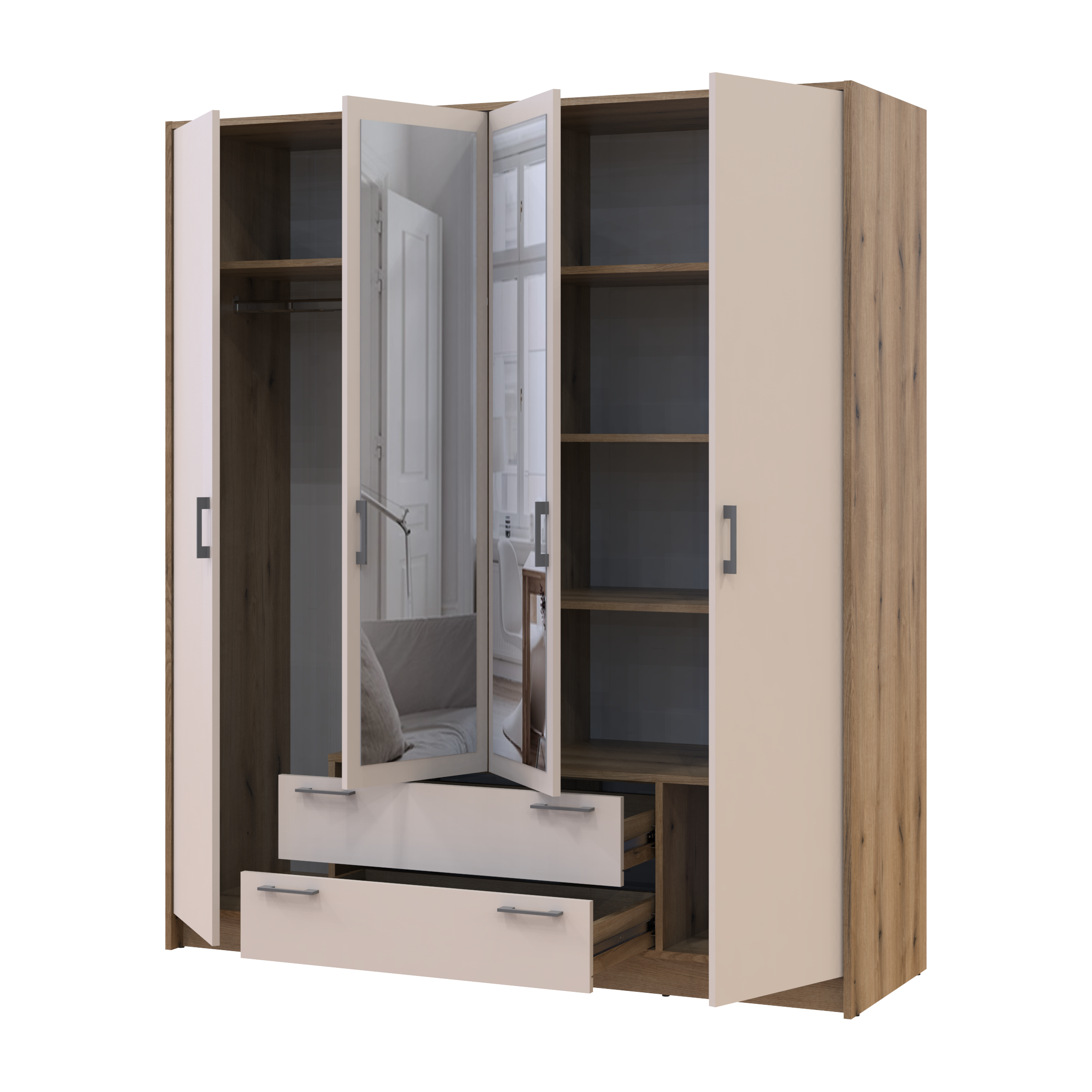Шкаф для одежды с зеркалом Ронди 4 ДСП 160х52х195 см Дуб Артизан/Кашемир (80737827)
