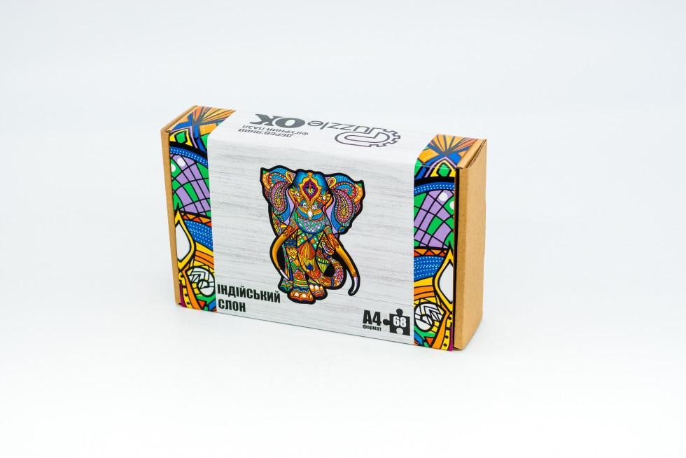 Пазл деревянный фигурный PuzzleOK Индийский Слон картонная упаковка А4